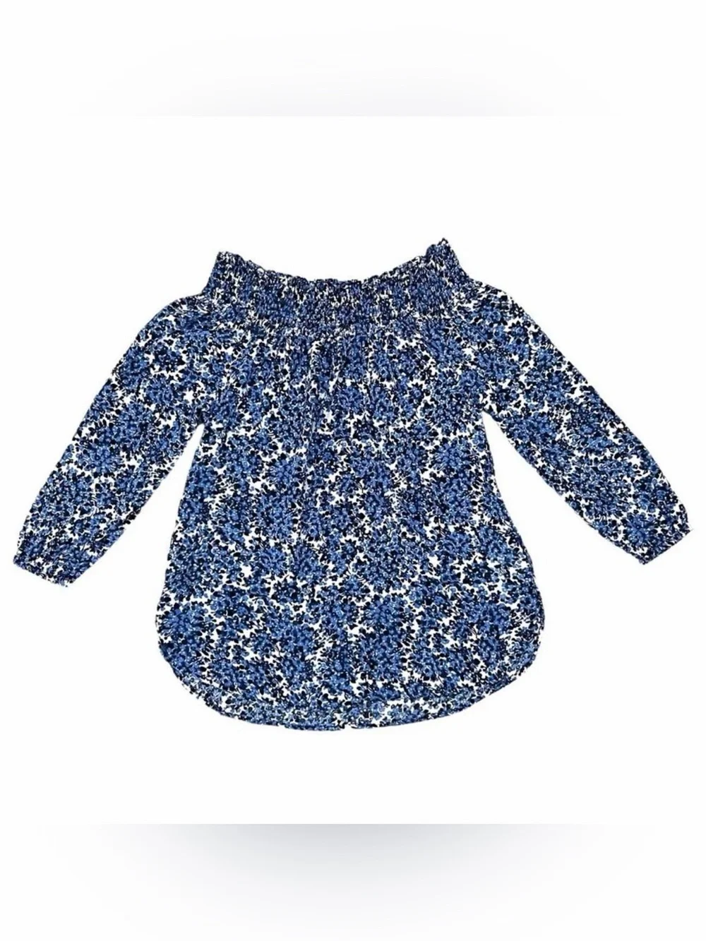 Michael Kors Off Shoulder Blue And White Floral Top Hippie Boho Size Small
